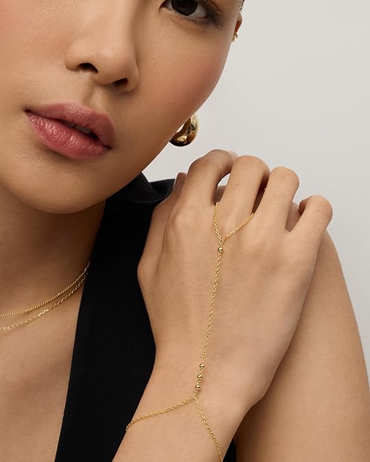 14K Gold Plated Hand Chains for Women - Adjustable Hand Chain Bracelet and Ring - Trendy Gold Handchain Bracelet Stack Summer Jewelry - Beads, Pearl, and Cubic Zirconia Body Jewelry