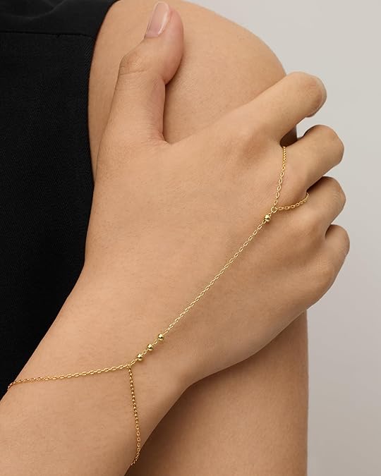 14K Gold Plated Hand Chains for Women - Adjustable Hand Chain Bracelet and Ring - Trendy Gold Handchain Bracelet Stack Summer Jewelry - Beads, Pearl, and Cubic Zirconia Body Jewelry